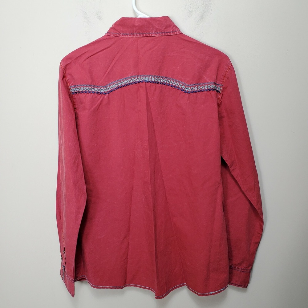 Western Long Sleeve Snap Womens Shirt L Large Cowboy Cowgirl Red Embroidered - Picture 2 of 8
